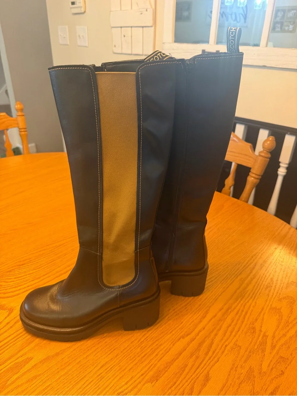 Scotch & Soda Black Over-the-Knee Boots with brown Panel size 9